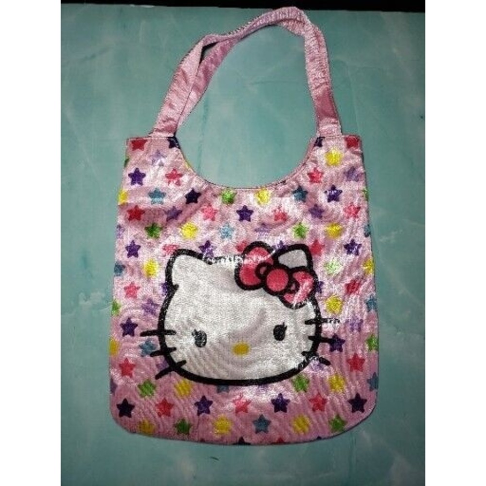 Sanrio Hello Kitty Mini Tote Bag Sequin Pink Satin Cute Japan 2011 FAB EUC